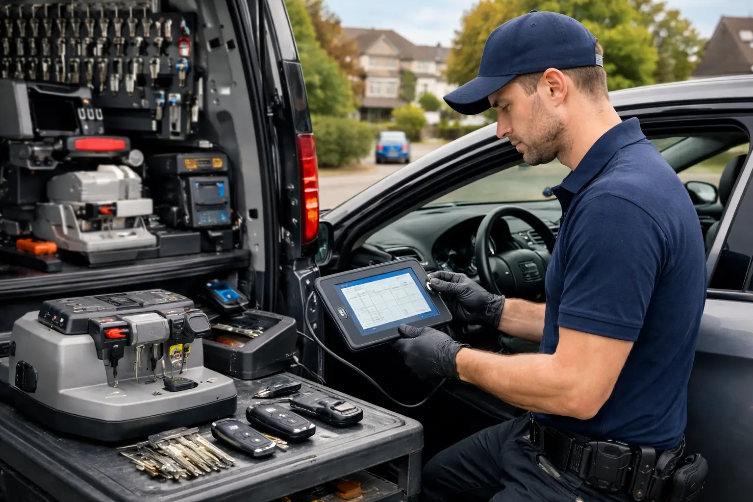 Car key replacement and programming service performed by mobile auto locksmith