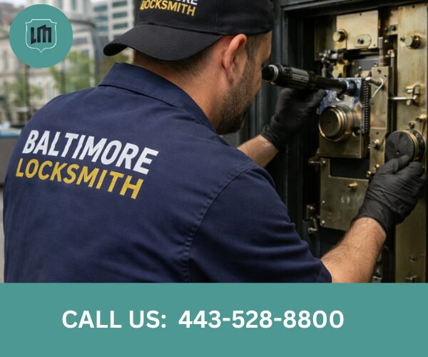 Safe locksmith in Baltimore City opening and servicing a safe