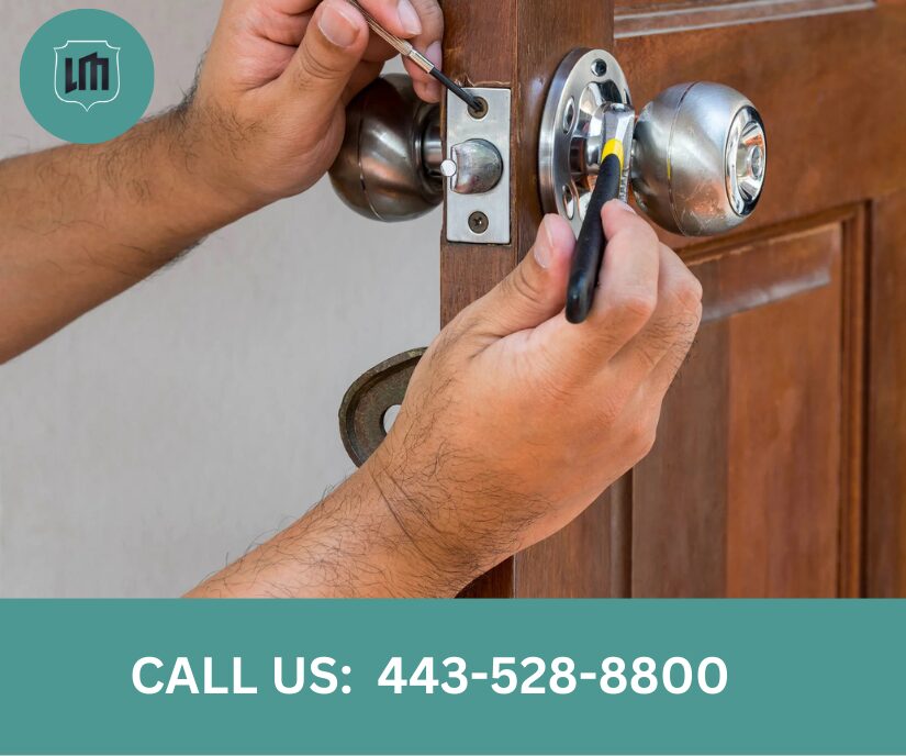 Residential locksmith in Baltimore City unlocking a house door